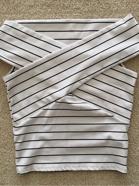 Zara Off the Shoulder Black & White Striped Crop Top (fits XS-M)